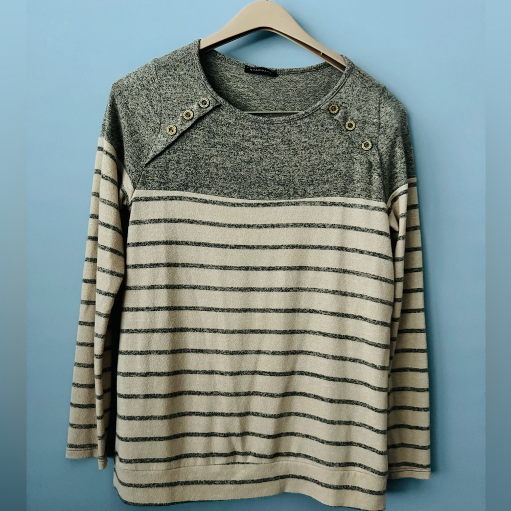 Stacatto Women's Gray & Cream Stripe Sweater Small